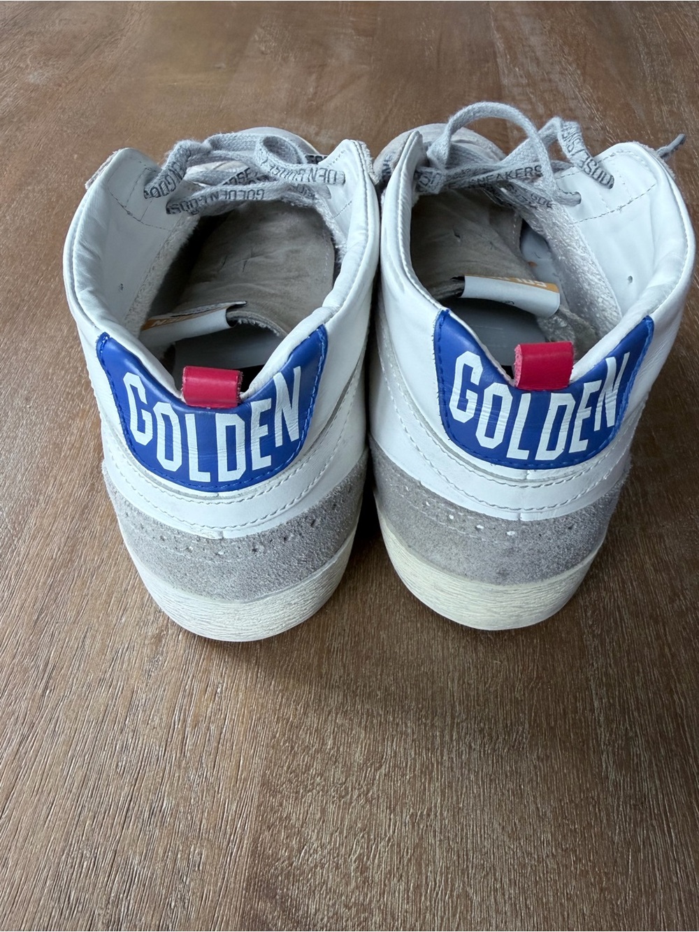 Golden Goose Mid Star Beige Suede High-Top Sneakers with Blue Star/Pink Pull Tab - Picture 16 of 16